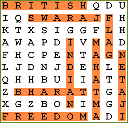india Independence Day quiz-wordsearch-answers